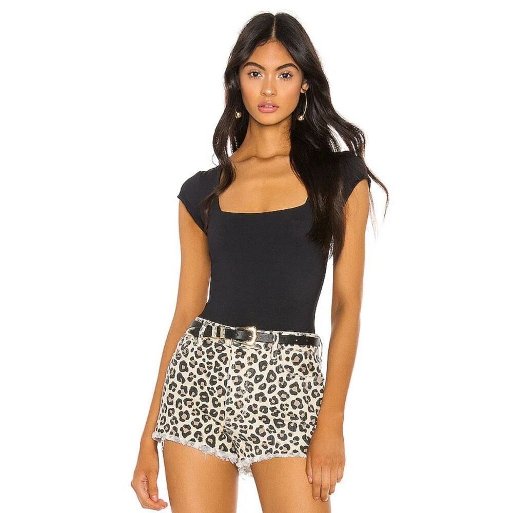 Free People Square Eyes Bodysuit in Black Size Small